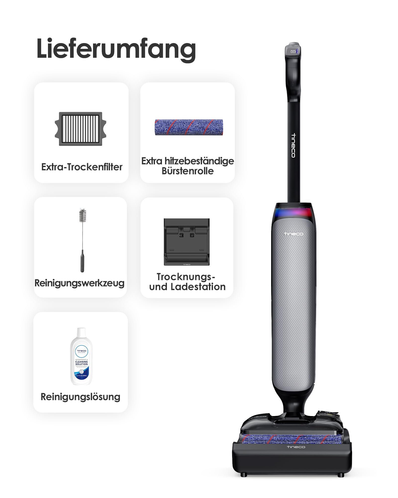 Tineco Floor One S7 Artist Nass Trockensauger, 22kPa Nasssauger, DualBlock Anti-Tangle-Design, 85°C Flashdry, 50 Min Laufzeit, Beidseitige Reinigung, 180° Lay-Flat Staubsauger für Hartböden Tierhaare 10