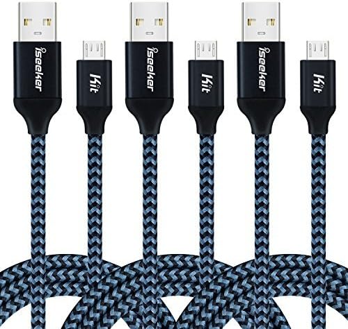 Micro USB Cable, iSeekerKit 6ft High Charging Speed USB 2.0 A Male to Micro Nylon Braided Cords with Aluminum Connectors Compatible for Samsung, HTC, Android and More [3 Pack]