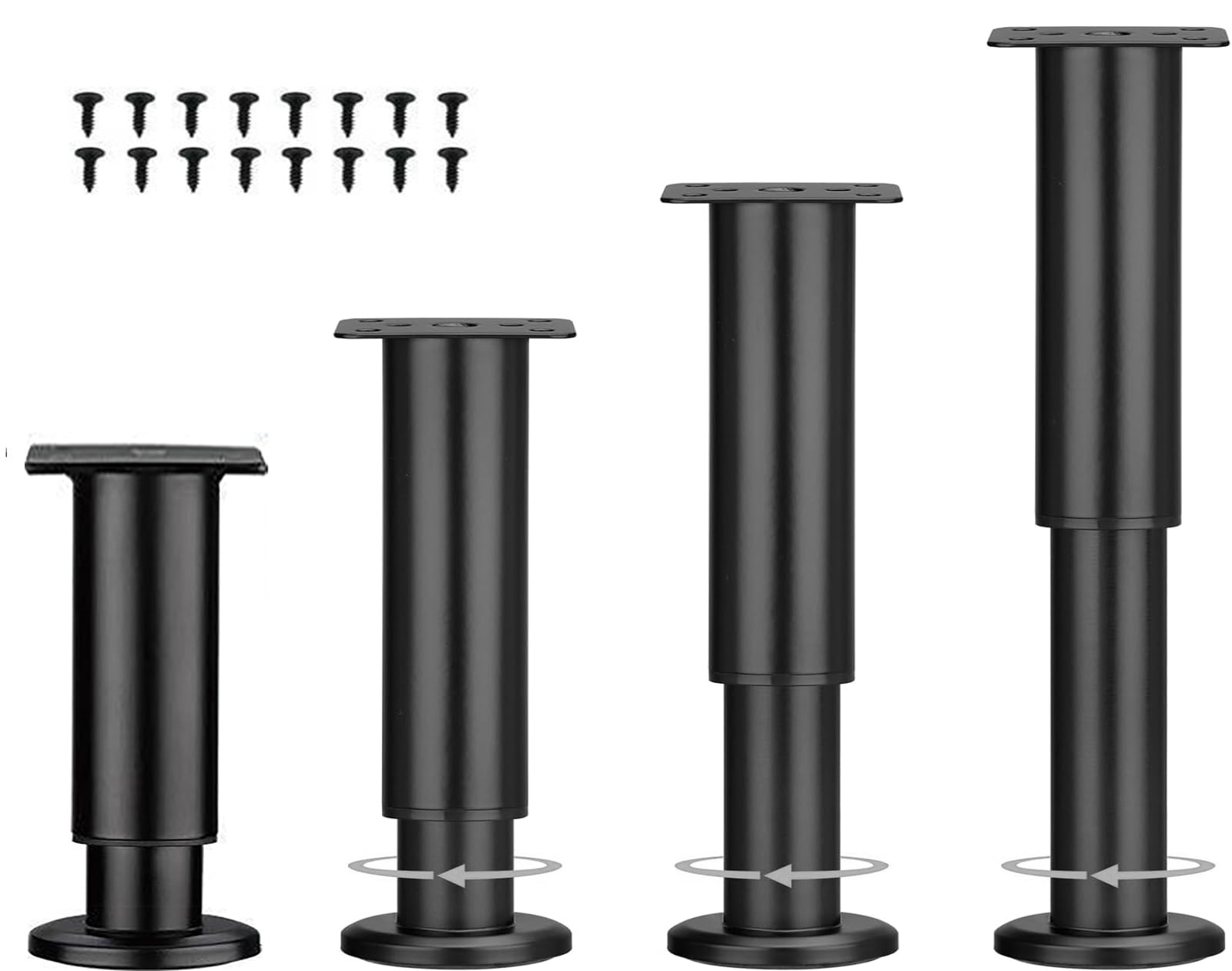 LJMbed Set of 4 Industrial Black Round Carbon Steel with ABS Base Furniture Feet, Height Adjustable 12cm-18cm to 42cm, 800kg Capacity, Sofa, Bed, Table, Cabinet, Wardrobe, Office Use
