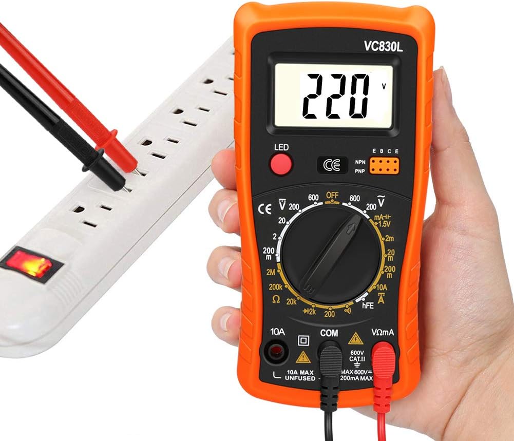 Redmoo Multimètre AC/DC Voltmètre DC Courant Résistance Transistor Diode Testeur de continuité