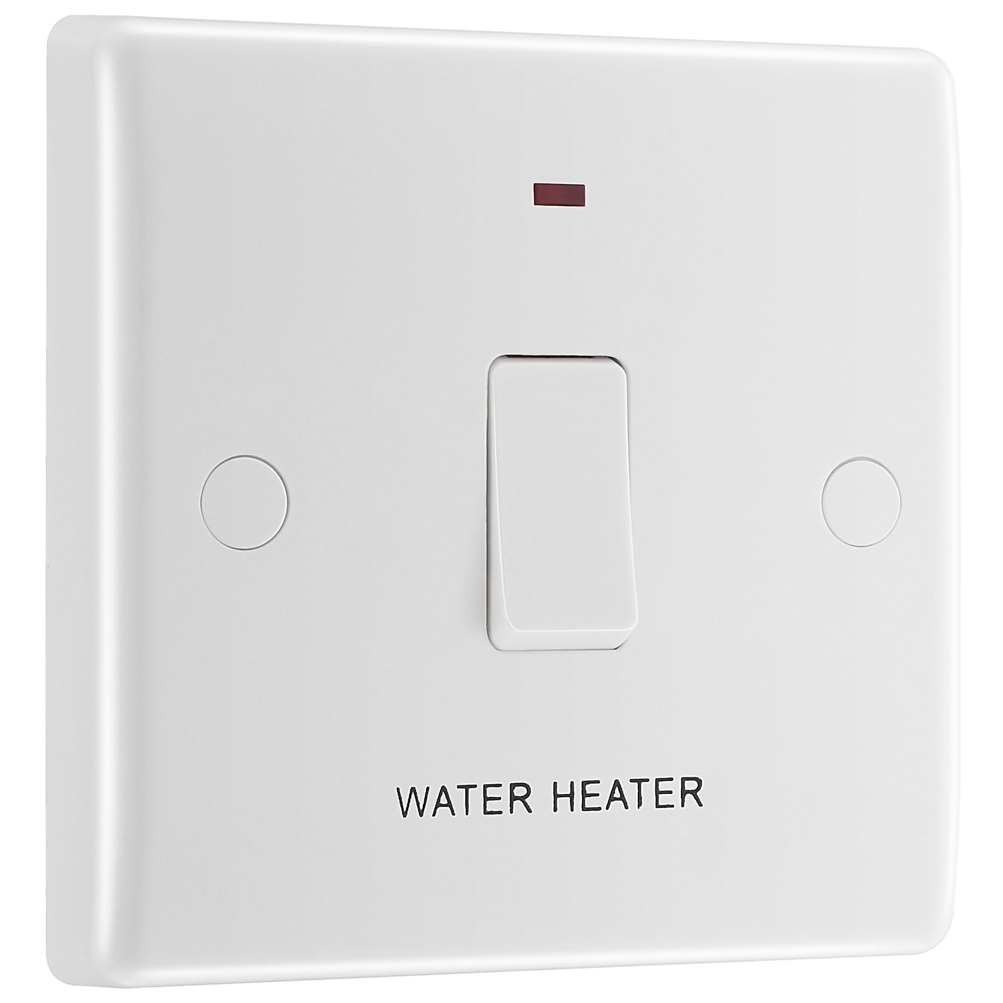 BG Electrical Single Switch with LED Indicator and Flex Outlet for Water Heater, Double Pole, Round Edge, Nexus 800 Series, White Moulded, 20A, 833WH