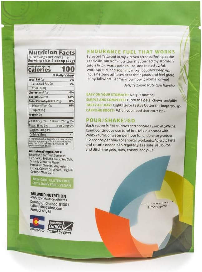 Tailwind Nutrition Caffeinated Raspberry Buzz Endurance Fuel 50 Serving - Hydration Drink Mix with Electrolytes, Carbohydrates - Non-GMO, Gluten-Free, Vegan, No Soy or Dairy: Health & Personal Care
