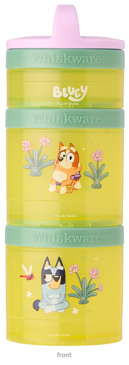 Whiskware Bluey Stackable Snack Containers for Kids and Toddlers, 3 Stackable Snack Cups for School and Travel, Bluey and Bingo, So Relaxing!
