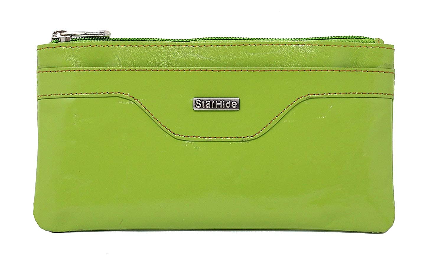 STARHIDE Girls Women RFID Blocking Slim Thin Money Pouch Genuine Leather Credit Card and ID Holder Zipper Wallet 640 (Green)