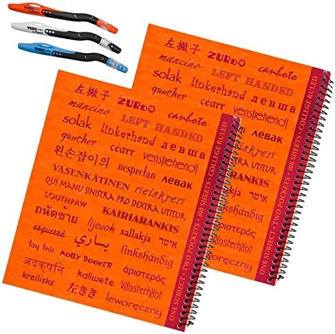 3 Left-Handed Visio Pens Plus 2 Left-Handed College Ruled Notebooks, Printed with the Word "Left-Handed" in 33 Languages