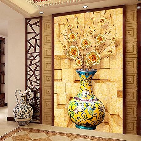 Scarica Gratis Images Lhdlily 3d Papier Peint Wallpaper Fresque Mural 3d Gold Roses Vase dernière par