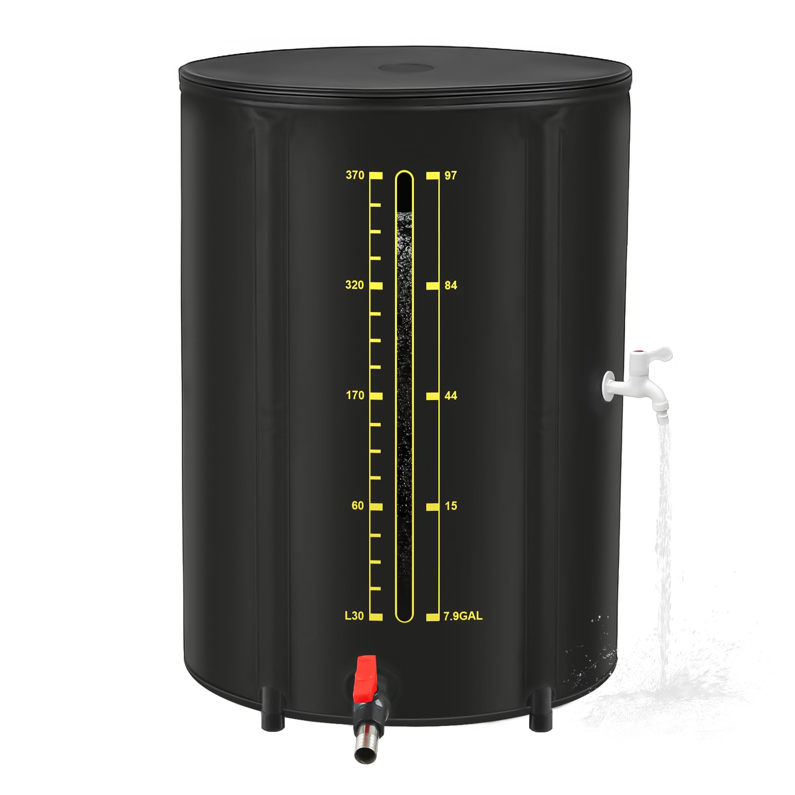 Photo 1 of 100 Gallon Rain Barrel with Water Level Indicator, Detachable Filter Screen Designed for Rain Water Collection Barrel, Rain Barrels to Collect Rainwater from Gutter with Spigots and Overflow Kit