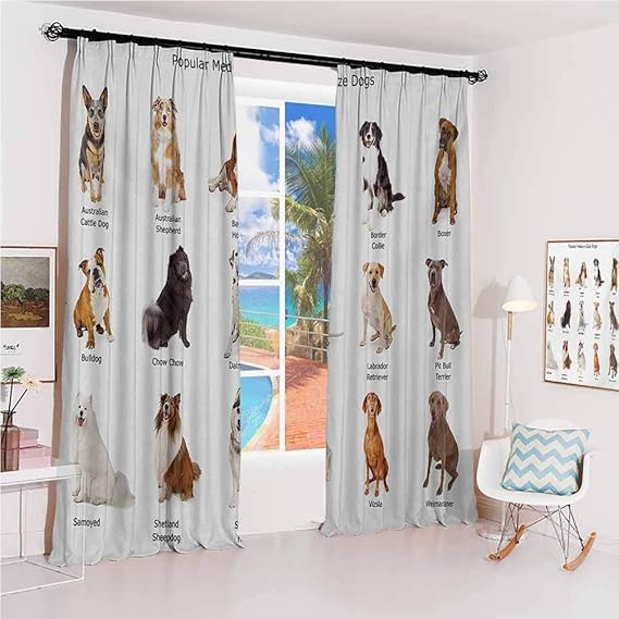 Dog Pleated Curtains with Blackout and Lining A Group of