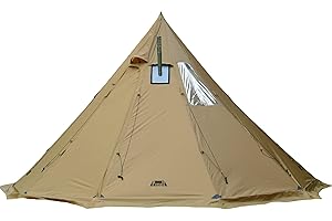 Preself 4~6 Person Tipi Hot Tent T3 XL with Screen Window, Height 8' 6" 2.6m, Diameter 15' 4.6m, for Wood Buring Stove Bushcraft Family Camping Hunting Fishing