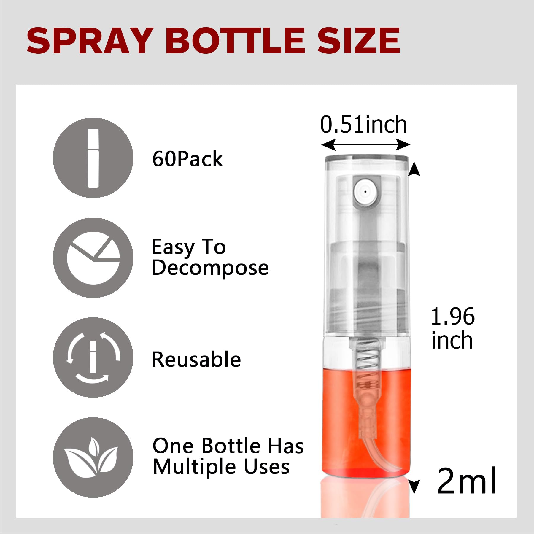 Csdtylh Mini Spray Bottle 2ml, Refillable Glass Spray Bottle, Glass Bottle Atomizer, Perfume Mouthwash Atomizer for Cleaning Refillable Container for Travel, Essential Oils, Perfume 60 Pcs, 2ml