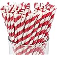 Just Artifacts Premium Disposable Drinking Striped Paper Straws (100pcs, Red)