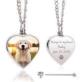 Cupike Personalized Pet Urn Necklace with Photo Text for Dog Ashes | Custom Pet Cremation Jewelry, Urn Keepsake Pendant Necklace with Icons, Memorial Gifts for Pet Dog, Cat Ashes Necklace