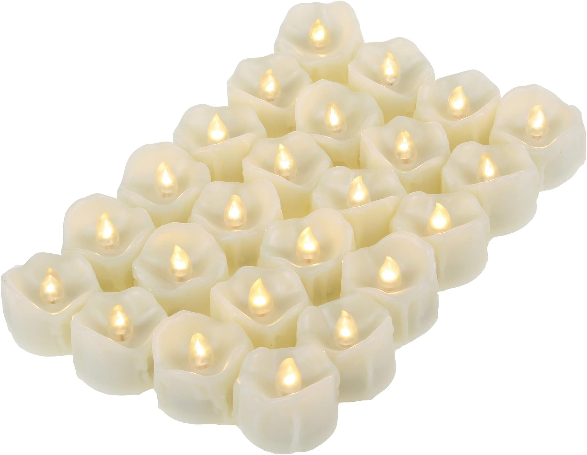 Battery Operated Flameless Tea Lights Realistic Flickering Long Lasting LED Votive Tealight Candles for Halloween Thanksgiving Christmas Wedding Decorations Battery Included 24 Pack