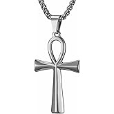 STWTR Men's Stainless Steel Coptic Ankh Cross Religious Pendant Necklace