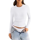 EasyGala Womens Double Lined Long Sleeve Shirts Crewneck Ruched Top Tight Fitted Basic Tee Fall Going Out Outfits 2026