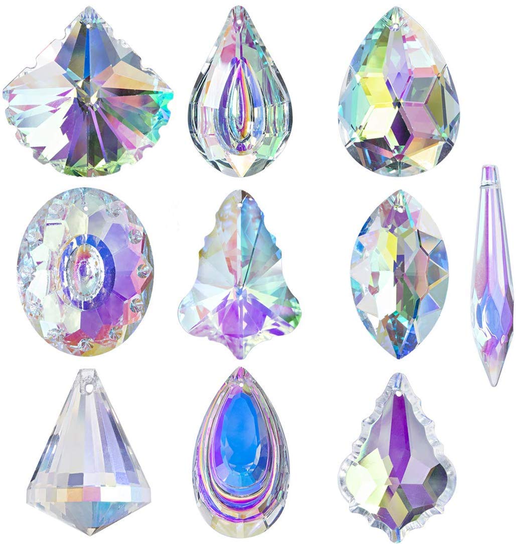 Pack of 10 Colourful Crystal Chandelier Lamp Lighting Drop Pendant Hanging Glass Prisms Suncatcher Home Window Decor