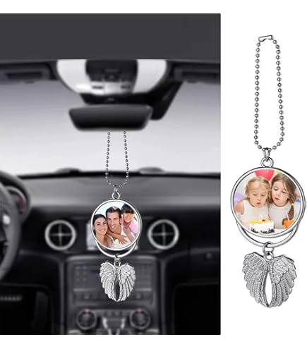 Cadre Photo Voiture Personnalisable - Pendentif à Accrocher Au Rétroviseur - Gravure Sur Alliage - Souvenir Personnalisé Pour Proches