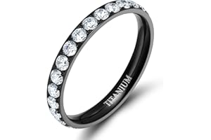 TIGRADE 3mm Womens Titanium Eternity Rings Cubic Zirconia Wedding Engagement Band Size 3-13.5