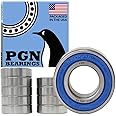 PGN (10 Pack) 6205-2RS Bearing - Lubricated Chrome Steel Sealed Ball Bearing - 25x52x15mm Bearings with Rubber Seal & High RP