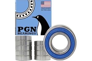 PGN (10 Pack) 6205-2RS Bearing - Lubricated Chrome Steel Sealed Ball Bearing - 25x52x15mm Bearings with Rubber Seal & High RP