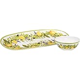 Certified International Lemon Zest Oval Tray with Dip Bowl Set, 15-inch Length (40888)