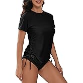 Bonneuitbebe Women's Short Sleeve Rash Guard Shirts UV Protection Swim Shirts UPF 50+ Lightweight Adjustable Tie Swimwear