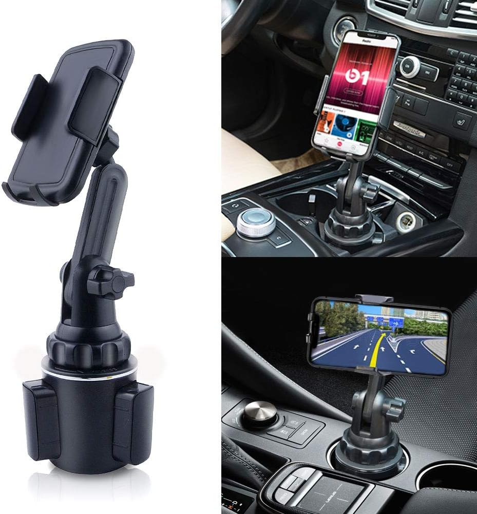 Car Cup Holder Phone Mount, GENUIE Universal Adjustable Cell Phone Holder Cup Holder Cradle Kit Car Mount for iPhone 11 Pro/XR/XS Max/X/8/7 Plus/Samsung S10+/Note 9/S8 Plus/S7 EDG (Upgrade Version)