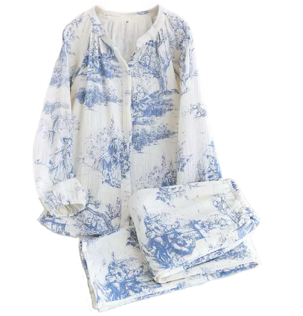 パジャマ レディース ダブルガーゼ 長袖 綿100% 2重ガーゼ ポケット付き ルームウェア 寝巻き 上下セット 部屋着 春 夏 秋