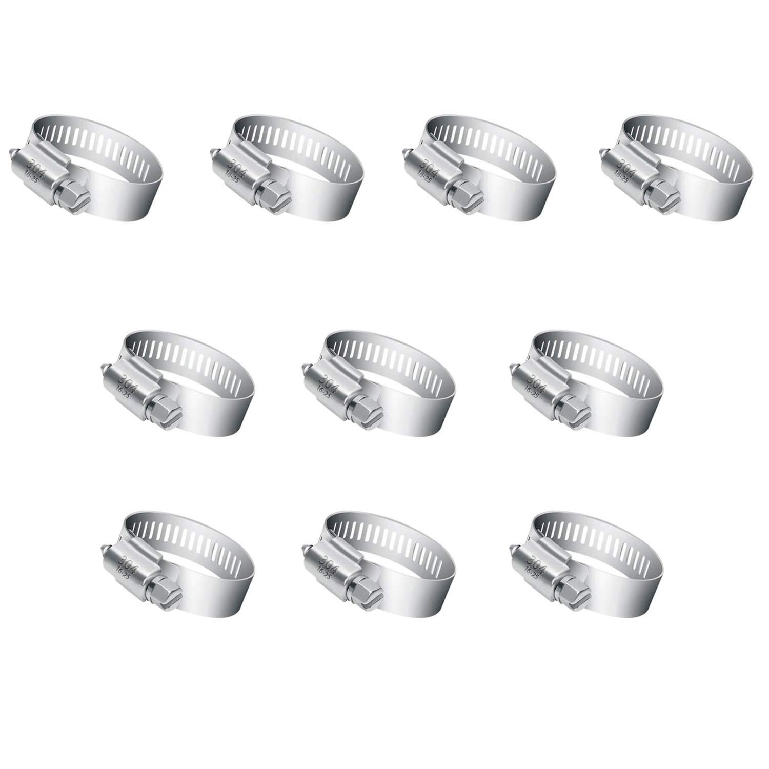 Hose Clamp, 10 Pieces Stainless Steel Adjustable 16-25mm Range Worm Gear Hose Clamp, Fuel Line Clamp for Plumbing, Automotive and Mechanical Applications