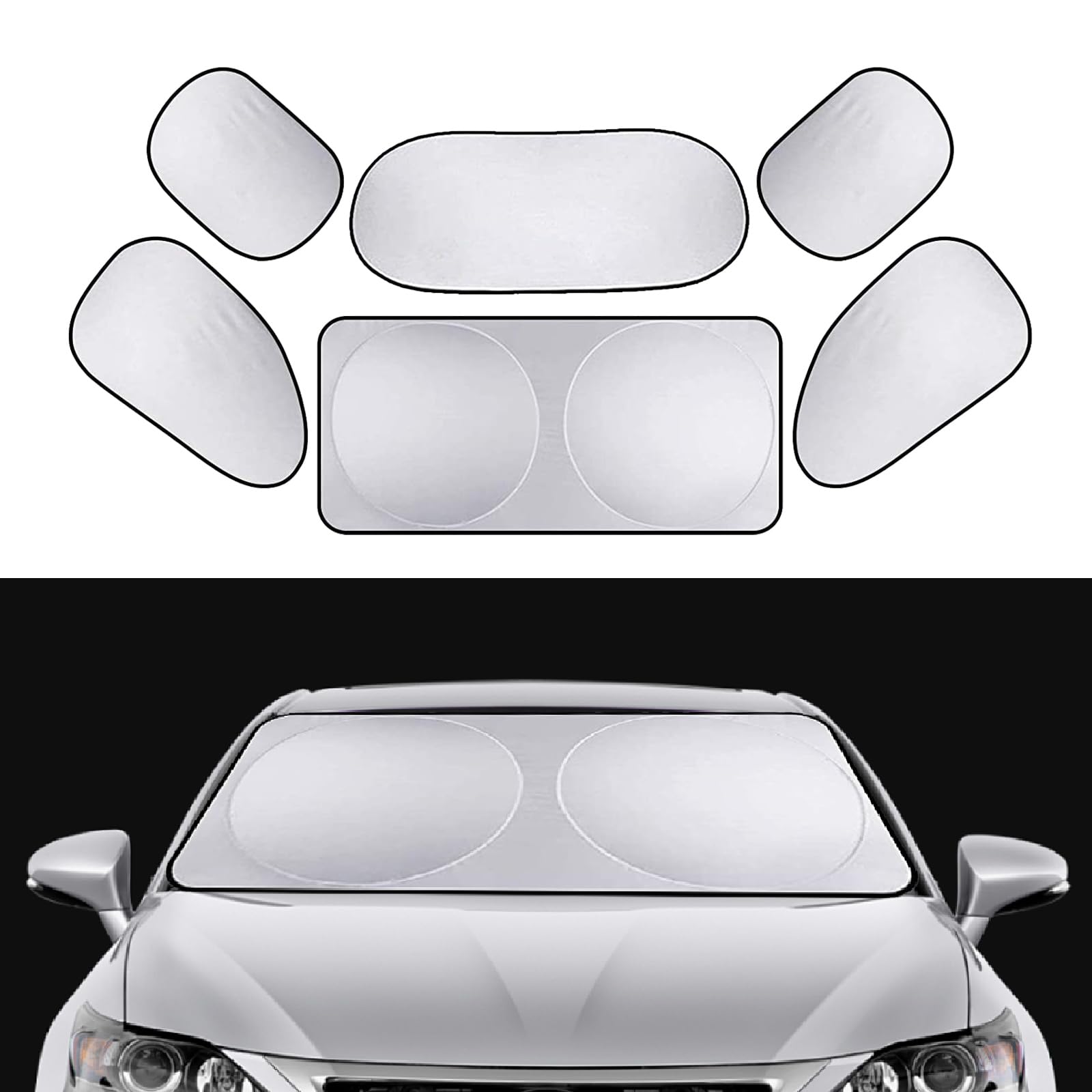 Photo 1 of 1 Pack 6 Pcs Car Windshield Sun Shade,Sun Visor Protector,2 Front Rear Sun Visor,4 Side Window Sunshade Foldable Uv Protector Set, Universal for Most Cars
