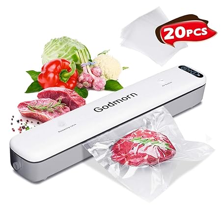 Vakuumierer Godmorn Lebensmittel Vakuumiergerät mit 20 Folienbeutel und Schlauch & 38cm lange Schweißnaht Lebensmittel bleibe