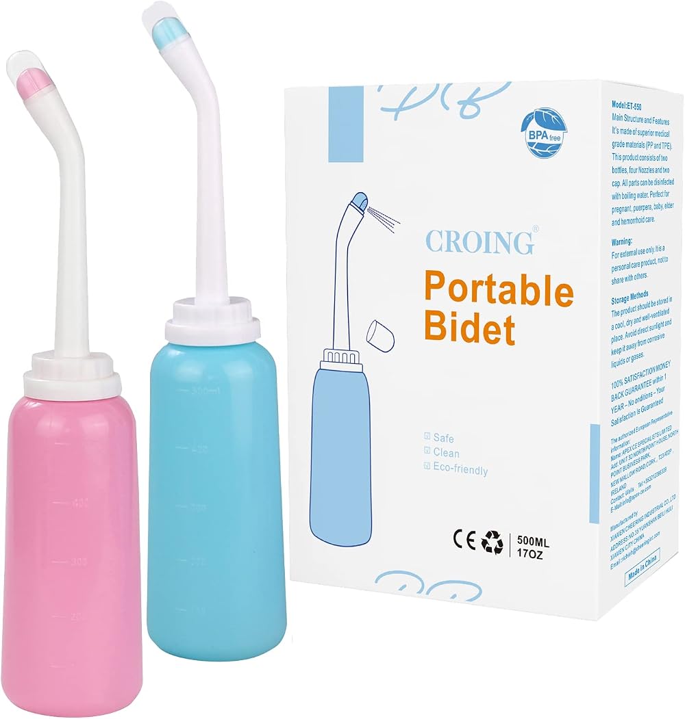 CROING Portable Bidet 2-Pack 500ml Squeeze Bottle Green Pink No Battery