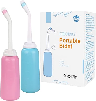CROING Portable Bidet 2-Pack 500ml Squeeze Bottle Green Pink No Battery