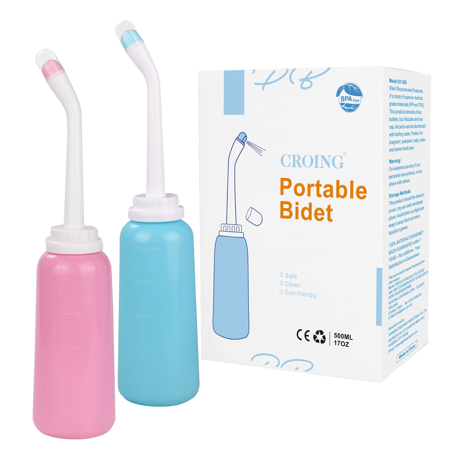 Pack of 2 500 ml Po Shower, The Easy Bidet, Mobile Travel Bidet, Intimate Shower Bidet for Postpartum Care