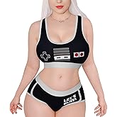 Littleforbig Women Cotton Camisole and Panties Sports loungewear Bralette Set - Let's Play Gamer Girl