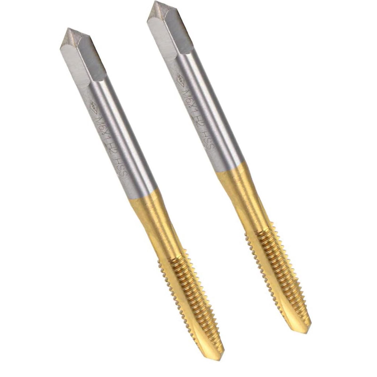 MACHSWON Spiral Point Plug Threading Tap for Through-Hole Threads H2 3 Flutes High Speed Steel Metric Screw Taps Spiral Point Tap M6 x 1 mm 2PCS