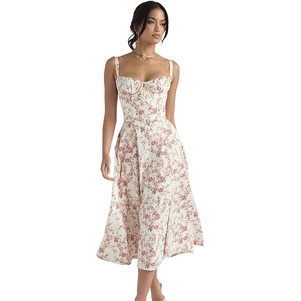 Amazon.com: DIAXXH Floral Bustier Midriff Waist Shaper Dress