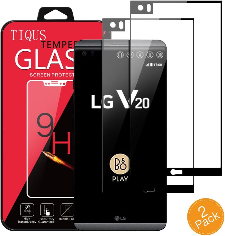LG V20 Glass Full Screen Coverage Protector, TIQUS Tempered Glass Screen Protection for LG V20 [Black]