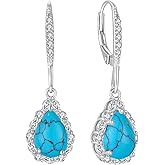 Aprila Turquoise Earrings 925 Sterling Silver Leverback Drop Dangle Earrings 5A Cubic Zirconia Jewelry for Women