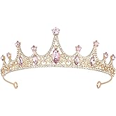 Amariver Gold Wedding Crown Crystal Tiara for Women Queen Crowns Princess Headband Pink Rhinestones Tiaras for Bride Sparkle Hair Accessories for Birthday Prom Pageant Party