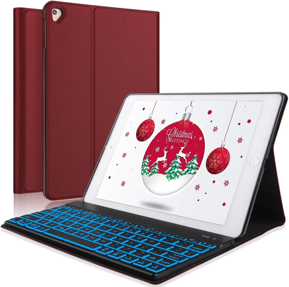 Keyboard Case iPad 9.7 2018(6th Gen) - iPad 9.7 2017(5th Gen) - iPad Air 2&1 - iPad Pro 9.7-7 Colors Backlit Detachable Keyboard - Slim Leather Folio Cover - iPad 9.7 Keyboard Case(Red)