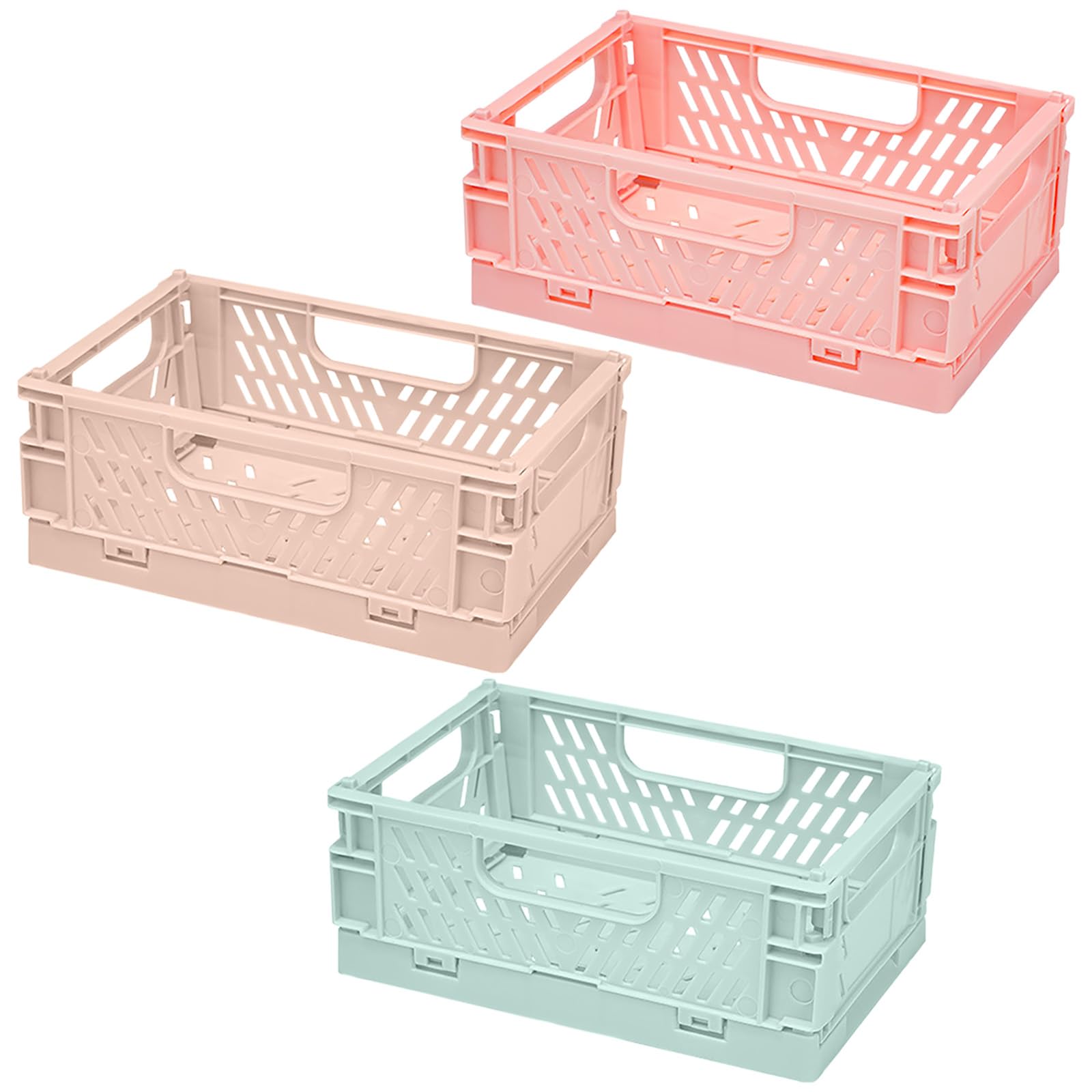 KIPTVO 3PCS Mini Plastic Baskets, Storage Foldable Desktop Basket, Small Collapsible Box, Stackable Organizer Boxes, For Store Cosmetics, Stationery Accessories