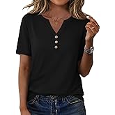 XIEERDUO Womens Summer Tops Short Sleeve Henley Shirts Casual V Neck T Shirts Business Work Blouses Dressy 2026