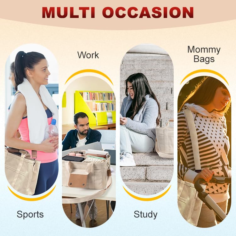 Multi Pocket Tote Bag for Women Canvas Bag with Handle Bag Large Cpacity Purse Reusable Handbag