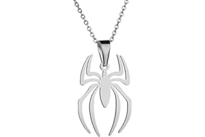 Houpotao Spider Necklace Pendant Halloween Accessory Gift for Women Men Stainless Steel, 50cm, Metal, No Gemstone