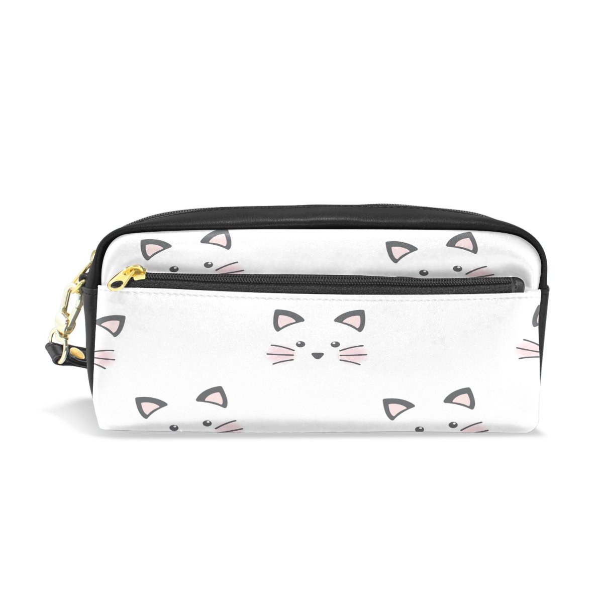 FFY Go Pencil Case, Cute Cat Print Pen Bag Travel Makeup Pouch Wallet Large Capacity PU Waterproof with Zipper Compartment for Teenage Girls Boys Women School Students White