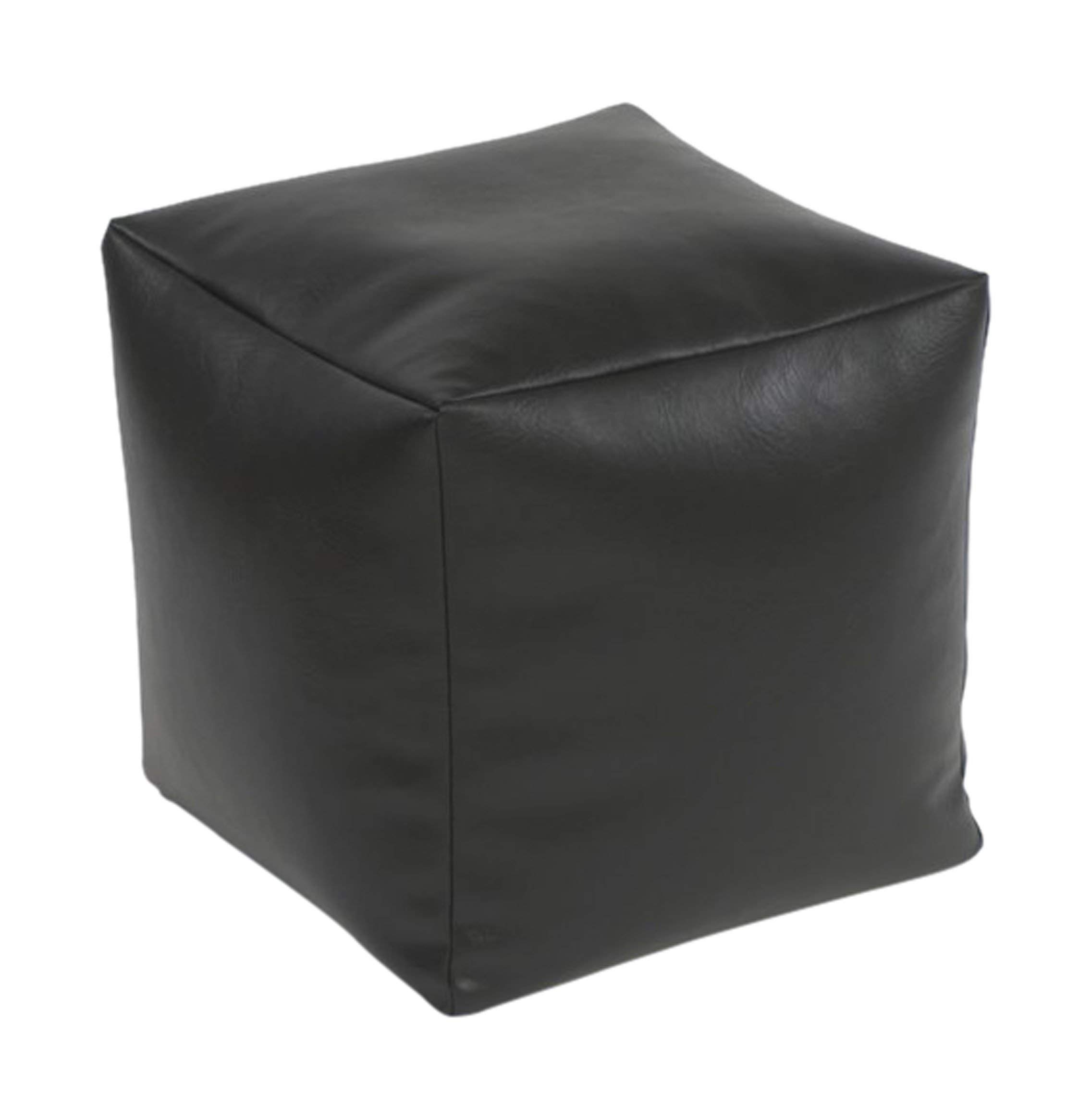 Beautiful Beanbags - Stylish Faux Leather Cube Footstool - Pouffe, Black
