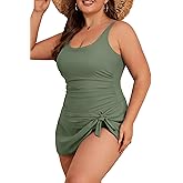 Eomenie Plus Size Swimdress for Women One Piece Swimsuit Tummy Control Swim Dresses Skirt Bathing Suit Light Army Green
