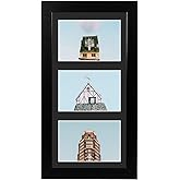 Golden State Art 7x14 Wood Frame for Three 4x6 Picture - Black with 3-Opening Black Mat Color - Portrait or Landscape Wall Mounting - Sturdy and Easy to Install - Real Glass Front (Black, Wood)