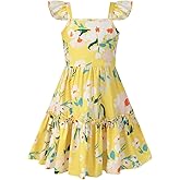 Girls Summer Floral Dresses Tie Back Flutter Sleeves Casual Spring Dress for 4-12 Years